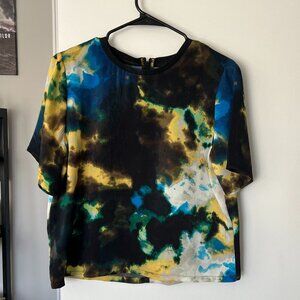 DKNY Black/Blue Multicolor Short Sleeve Blouse Size Medium